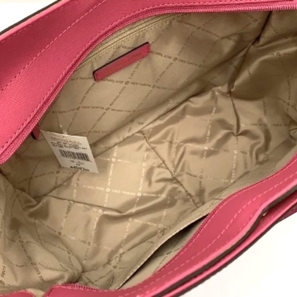 NWT Michael Kors Jet Set Leather Shoulder Bag Tote Pink Gold Chain Ivory Blush - Picture 14 of 16